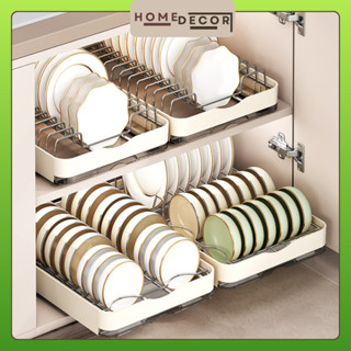 Giá Úp Bát Đĩa Chất Liệu Inox 304 Không Gỉ Có Ray Trượt Và Khay Hứng Nước, Kệ Để Đồ Tủ Bếp Đa Năng