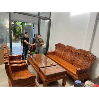 Bộ bàn ghế Âu Á Kim Tiền chương voi như ý 6 món gỗ hương đá