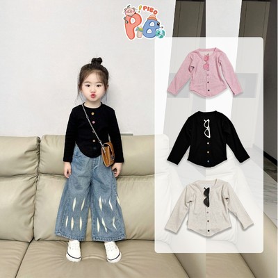 Áo Thun Dài Tay Cho Bé Gái Lượn Tôm Đính Cúc Vải Len Lông Thỏ Cực Đẹp BabyBoo - Pibo Store-ADTLT