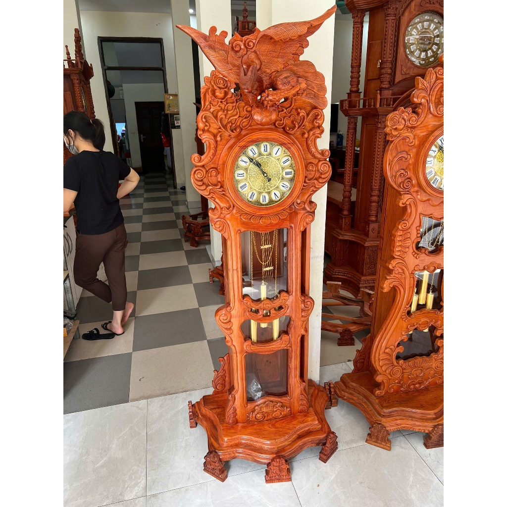 Đồng hồ cây Đại Bàng gỗ hương đá cao 1m75