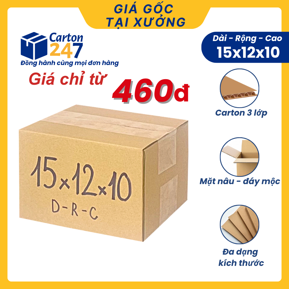 15x12x10 COMBO 100 Hộp carton 3 lớp đóng gói hàng giá rẻ - Carton 247