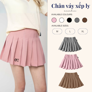 Chân Váy Xếp Li Ngắn Dáng Xoè ECOCHIC Logo Tag Kim Loại Hồng Ghi Nâu Đen Trắng F537