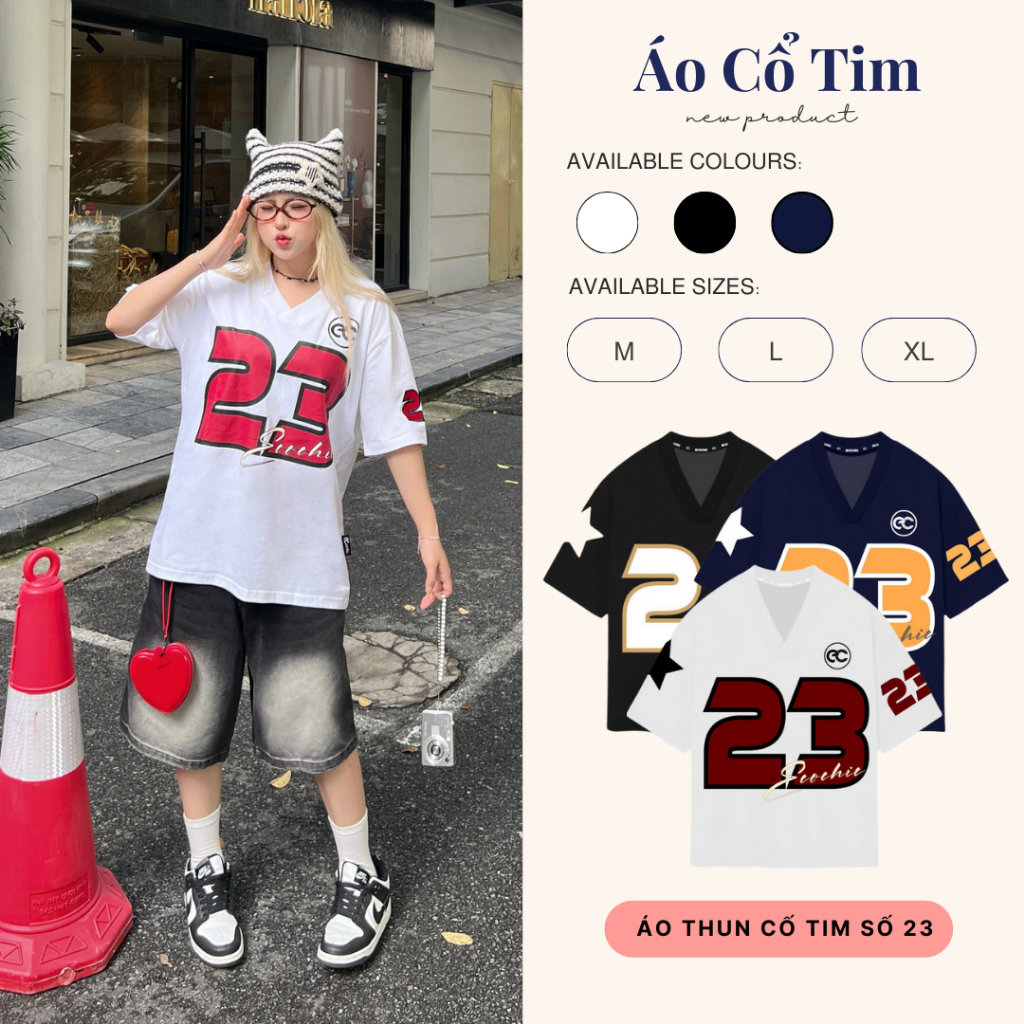Áo Phông Cổ Tim ECOCHIC NUMBER 23 Chính Hãng Unisex Thể Thao Form Rộng Oversize Cotton 100% Cao Cấp 