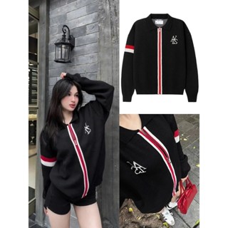 A149 Áo Khoác Len, Áo Len Nữ Dài Tay Khoá Kéo Sọc Đỏ Trắng Phối Đen Cho Nàng Đi Làm Đi Chơi Cực Xinh