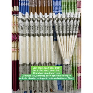 Gấm Hoa Văn Quạt Màu Xám Phối Trắng Kem - Giá Của 1 Tấm Rèm Căng Thẳng (Chưa Bao Gồm Thanh Treo) Cản Nắng Cản Sáng 70%