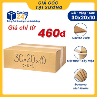 30x20x10 [Combo 100] Hộp carton giấy đóng gói hàng, thùng bìa carton nắp dán size lớn - Carton 247