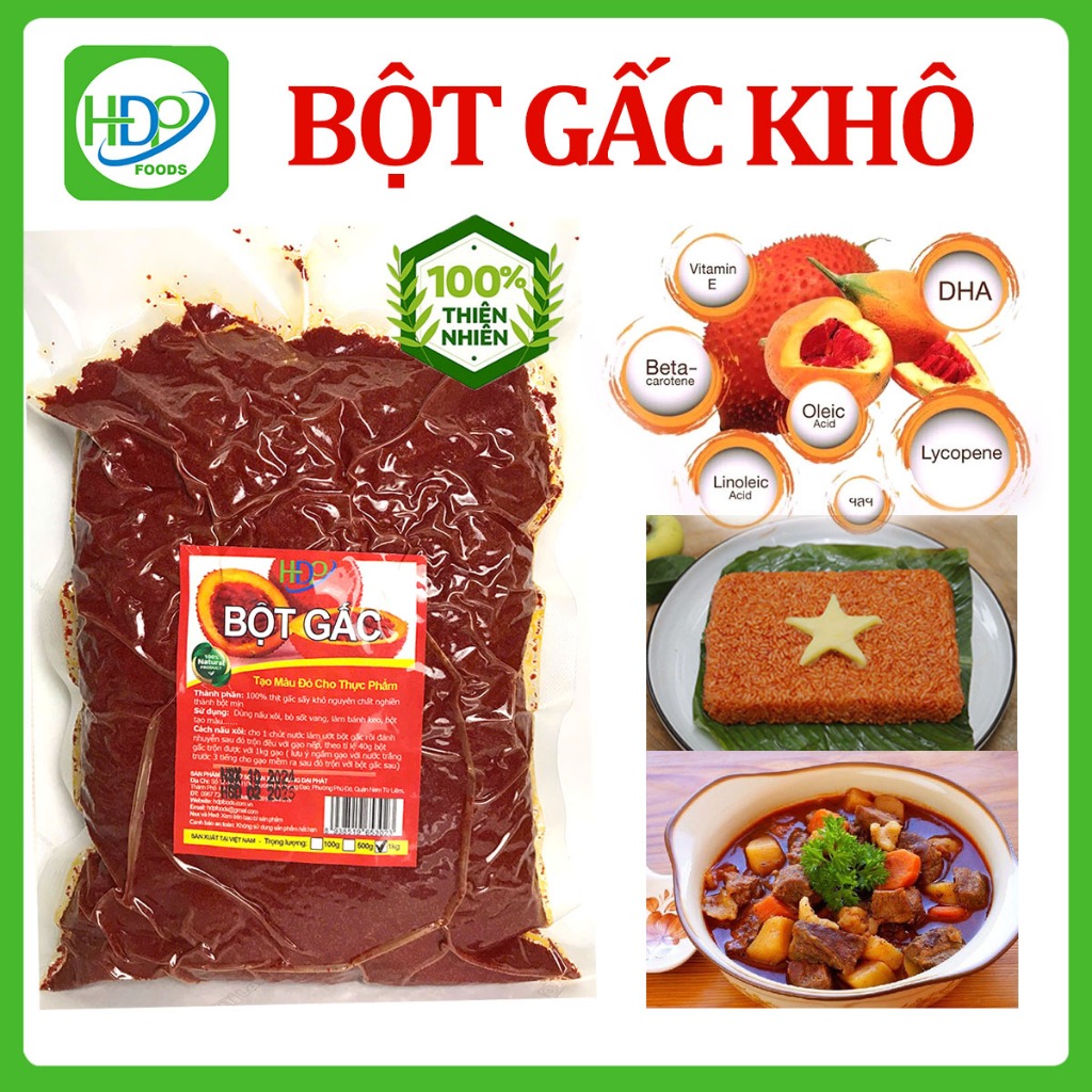 Bột Gấc Khô Nguyên Chất HĐP FOODS - Màu thực phẩm dinh dưỡng