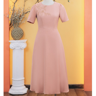 Đầm xòe - Cổ tròn kết cườm tay ngắn - Màu Hồng ruốc - TTV Store thời trang nữ TTV1738