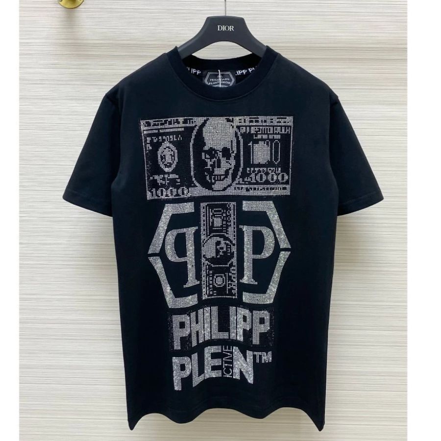 999 Áo Phông Philipp Plein Nam Nữ Phối In Kim Tuyến Trước Ngực. Áo Thun Philipp Plein Tay Ngắn In Hì