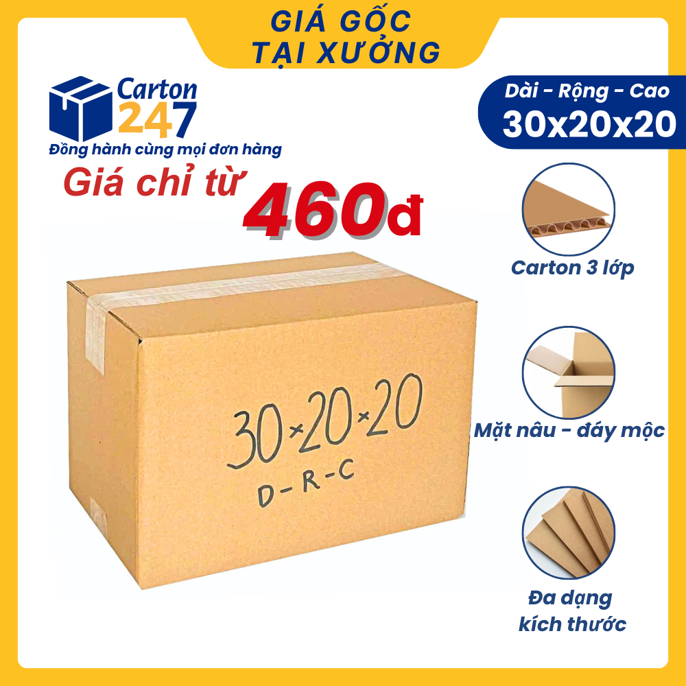 30x20x20 [Combo 100] Hộp bìa thùng carton đóng hàng size to - Carton 247