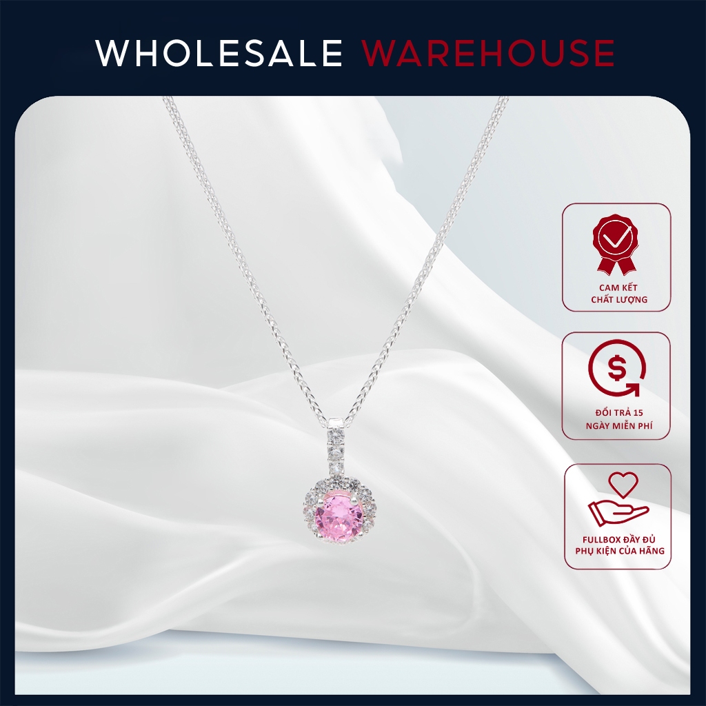 Dây chuyền bạc S925 Radiant Pink Crystal Necklace Silver 6090