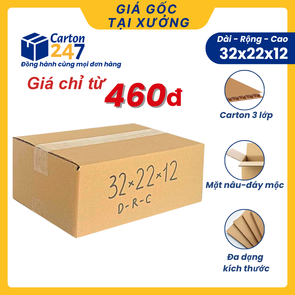 32x22x12 Combo 100 Hộp thùng giấy carton giá rẻ đóng hàng size to - Carton 247