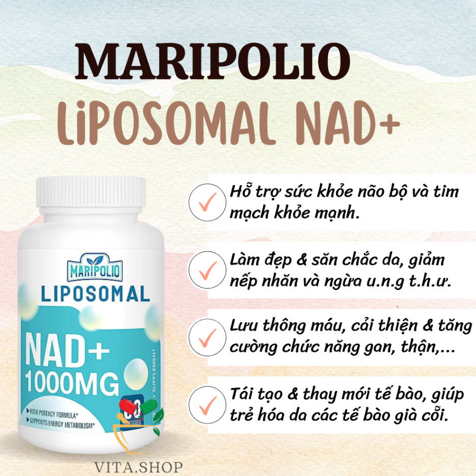 Maripolio Liposomal NAD+ 1000mg - Viên uống chống lão hóa, sửa chữa tế bào, tăng cường sức khỏe 60v