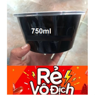 {300 BỘ} SỈ THÙNG combo 50 Hộp nhựa tròn 750ML  Đen hoặc trong Microwave, takeaway
