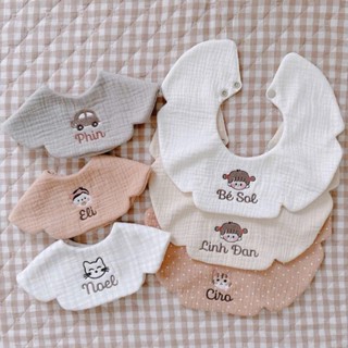 Yếm xô 5 lớp thêu tên cho bé -Mẫu 01 (hàng có sẵn)