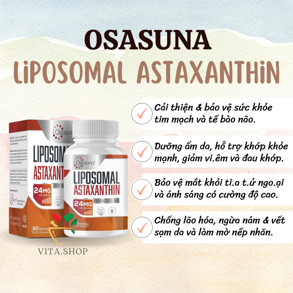 Osasuna Liposomal Astaxanthin 24mg - Viên uống bổ sung chất chống oxy hóa, hỗ trợ mắt, da và khớp