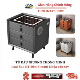 Tủ Đầu Giường Thông Minh, Tab Đầu Giường Đa Năng Có Sạc Không Dây, Khóa Vân Tay, Đèn Led, Loa Bluetooth, Cổng USB