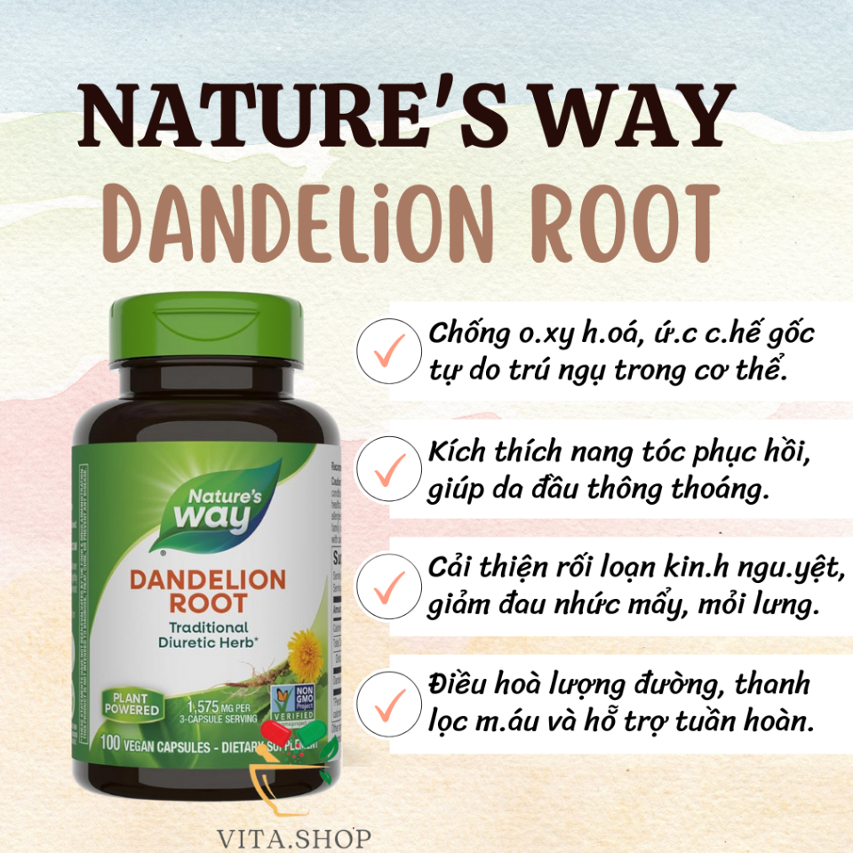 Nature's Way Dandelion Root 1575mg Viên Uống Rễ Bồ Công Anh Giúp Ổn Định Máu Huyết 100 viên
