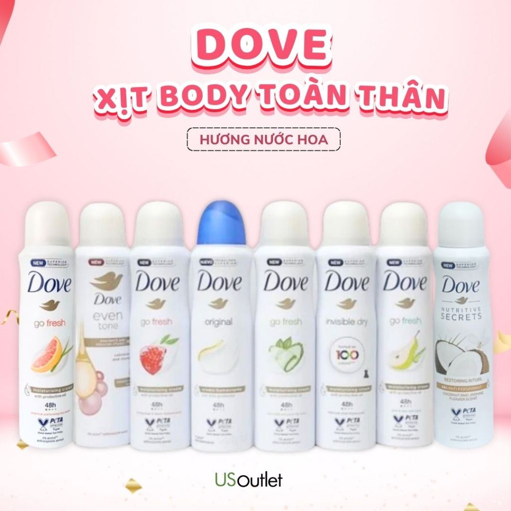 Xịt khử mùi Dove 150ml dưỡng ẩm da cánh tay - Hàng nhập - Nhiều mùi 