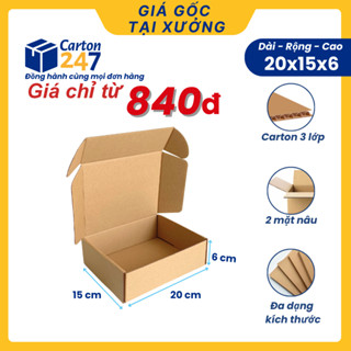 20x15x6 Combo 100 Hộp carton đóng hàng nắp gài đóng gói giá rẻ - Carton247