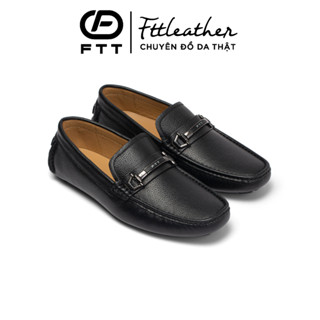 Giày da bò nam vân hạt dáng lười họa tiết logo FTT Leather đế chống trơn trượt cao cấp F77640