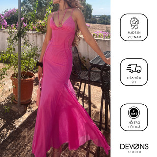 DEVONS STUDIO Váy Dài Maxi Ôm Phối Vải Voan Lưới - Sunset Dress
