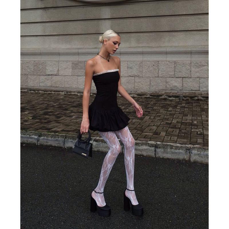 Đầm ống thun đen tùng bí - Karin Dress - DEPASS