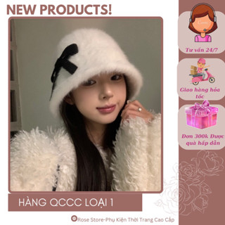 Mũ bucket lông thỏ vành cụp, mũ len lông thỏ QCCC cực xinh phong cách Hàn Quốc