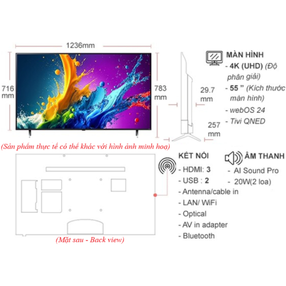 Smart Tivi QNED LG 4K 55 inch 55QNED80TSA | HÀNG XẢ KHO
