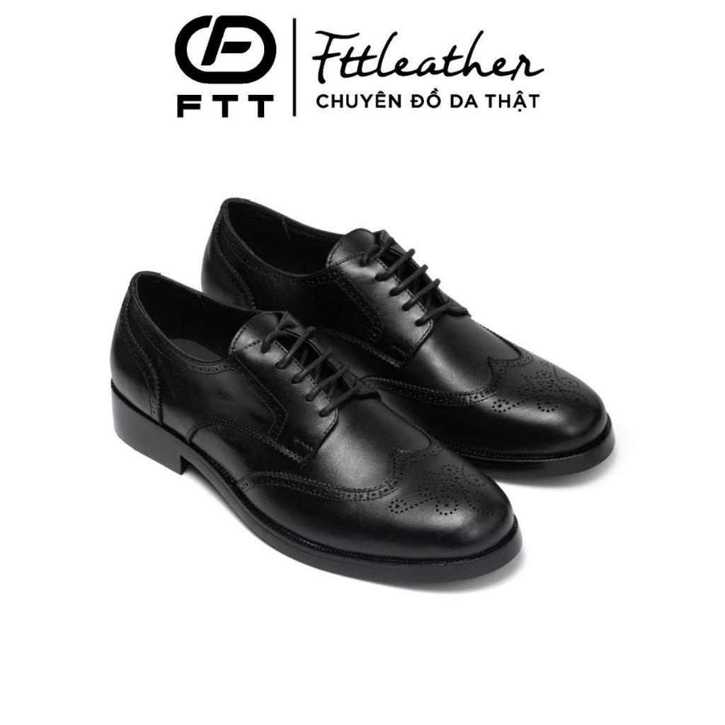 Giày da bò nam FTT Leather Giày Wingtip Derby đế phíp màu đen mã F64040