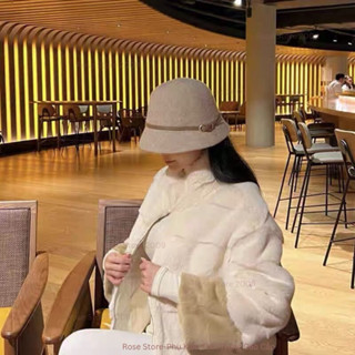 [ Sẵn] Mũ bucket dạ kèm nơ tiểu thư nón vành cao cấp phong cách Hàn Quốc