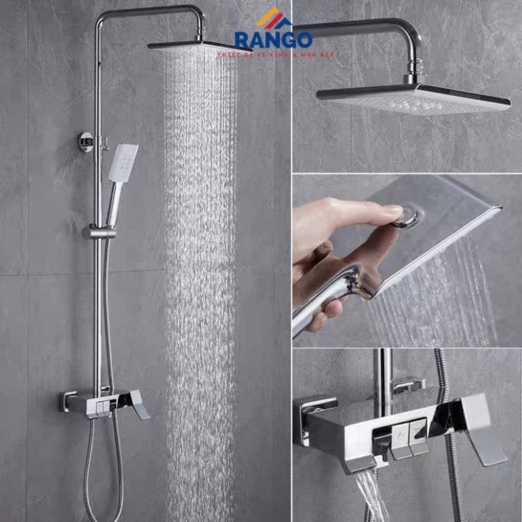 Vòi Sen Cây Tắm Đứng Phím Đàn Inox SUS304 Cây Vuông Nóng Lạnh 3 Chế Độ Xả Nước Chống Bám Cặn Canxi Bảo Hành 5 Năm