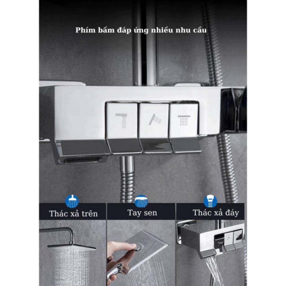 Vòi Sen Cây Tắm Đứng Phím Đàn Inox SUS304 Cây Vuông Nóng Lạnh 3 Chế Độ Xả Nước Chống Bám Cặn Canxi Bảo Hành 5 Năm