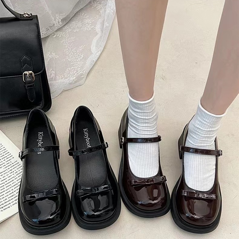 [FORM RỘNG CHÂN THON LÙI 1 SZ] Giày Búp Bê Lolita Đế Đốc 5P Chất Da Bóng Thắt Nơ Xinh Xắn Điệu Đà | BigBuy360 - bigbuy360.vn