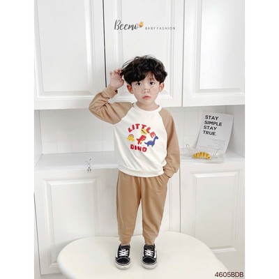 Set bộ cotton dài tay raglan Beemo in hình little dino vải cotton cho bé trai từ 9-24kg 4605BDB