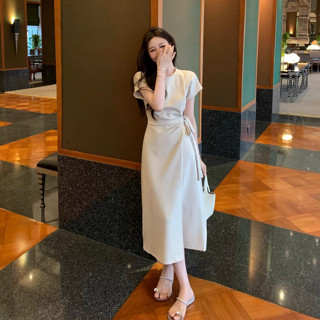 Đầm suông dáng dài eo thắt dây siêu xinh, váy suông tay ngắn xẻ tà tôn dáng Hàn Quốc 9377