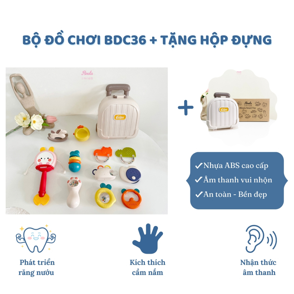 Bộ đồ chơi xúc xắc gặm nướu cao cấp Hinata BDC36 an toàn cho bé (tặng hộp đựng vali dễ thương)