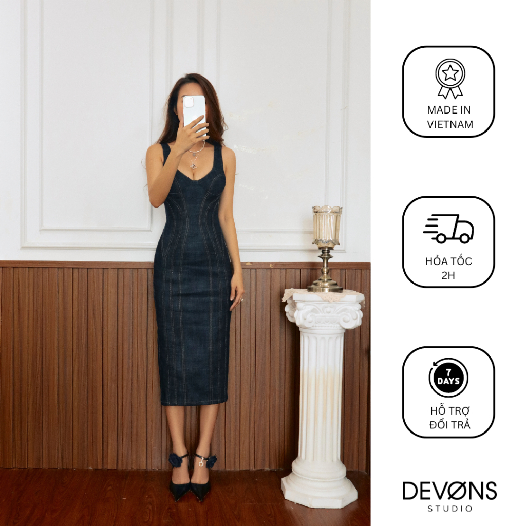 DEVONS STUDIO Váy ôm body chất vải jean - Jolene Denim Dress