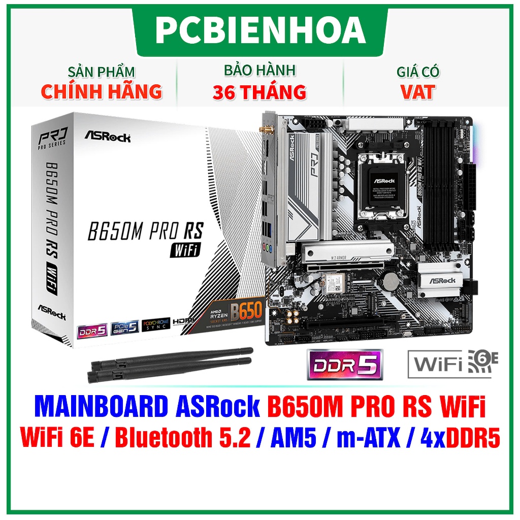 MAINBOARD ASROCK B650M PRO RS WIFI ( WIFI 6E / AM5 / M-ATX / 4XDDR5 )-36T