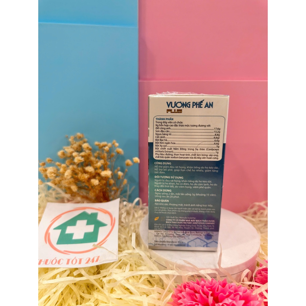 VIÊN NGẬM VƯƠNG PHẾ AN CHÍNH HÃNG - HỖ TRỢ BỔ PHẾ, GIÚP GIẢM HO, LOÃNG ĐỜM, HỖ TRỢ GIẢM ĐAU RÁT HỌNG DO HO KÉO DÀI.