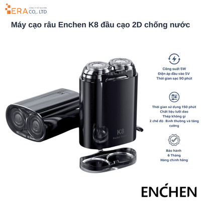Máy cạo râu Enchen K8 đầu cạo 2D chống nước - Hàng chính hãng