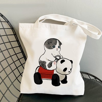 Túi vải Tote in hình mèo kích thước 33x37 có ngăn phụ và khóa khéo đựng vừa A4 Loza TOTE09