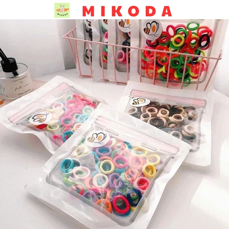 Set 100 Dây Buộc Tóc Cao Su  MIKODA  Không Đau Nhiều Màu Sắc Cho Bé PK3