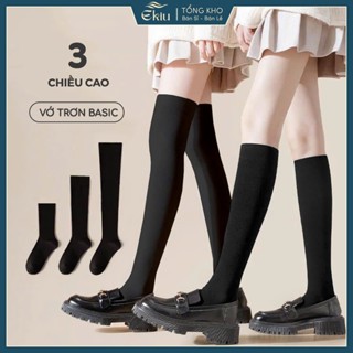  Tất vớ nữ màu đen 3 chiều cao phong cách basic loli chất liệu cotton co giãn 4 chiều - Ekiu Shop 