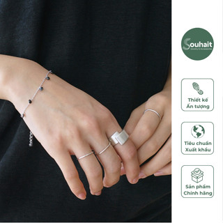 Nhẫn bạc nữ 925 nguyên chất VOLUPTÉ RING SOUHAIT, nhẫn nữ to bản, thiết kế bản hở chải xước độc đáo, cá tính - R8233