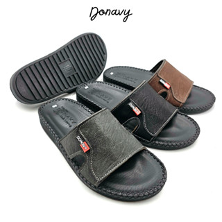 {KM - Mua 1 tặng 1 Thắt lưng da bò} Dép Quai Ngang Nam Da DONAVY Cao Cấp, Khâu Quai Khâu Đế D.V68
