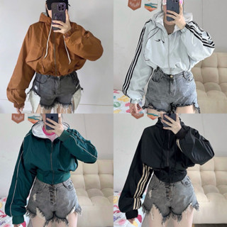 Áo khoác dù nữ 2 lớp dáng lửng croptop tay phồng