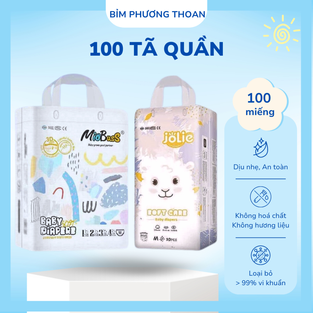 Combo 100 Miếng, 50 miếng Tã Quần Jolie, Miobuss phiên bản mới nhất. Qúy khách chọn Combo 100 hoặc 5