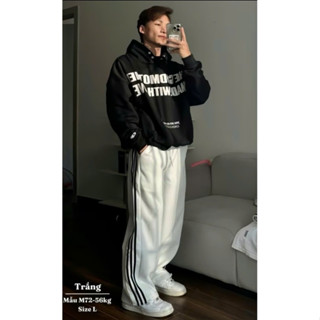 Quần Nỉ 2 da Thể Thao 3 Sọc, Quần Ống Rộng Dáng Suông PN.Store1993 Unisex Nam Nữ Vải Nỉ Cotton Dày Dặn Mềm Mại