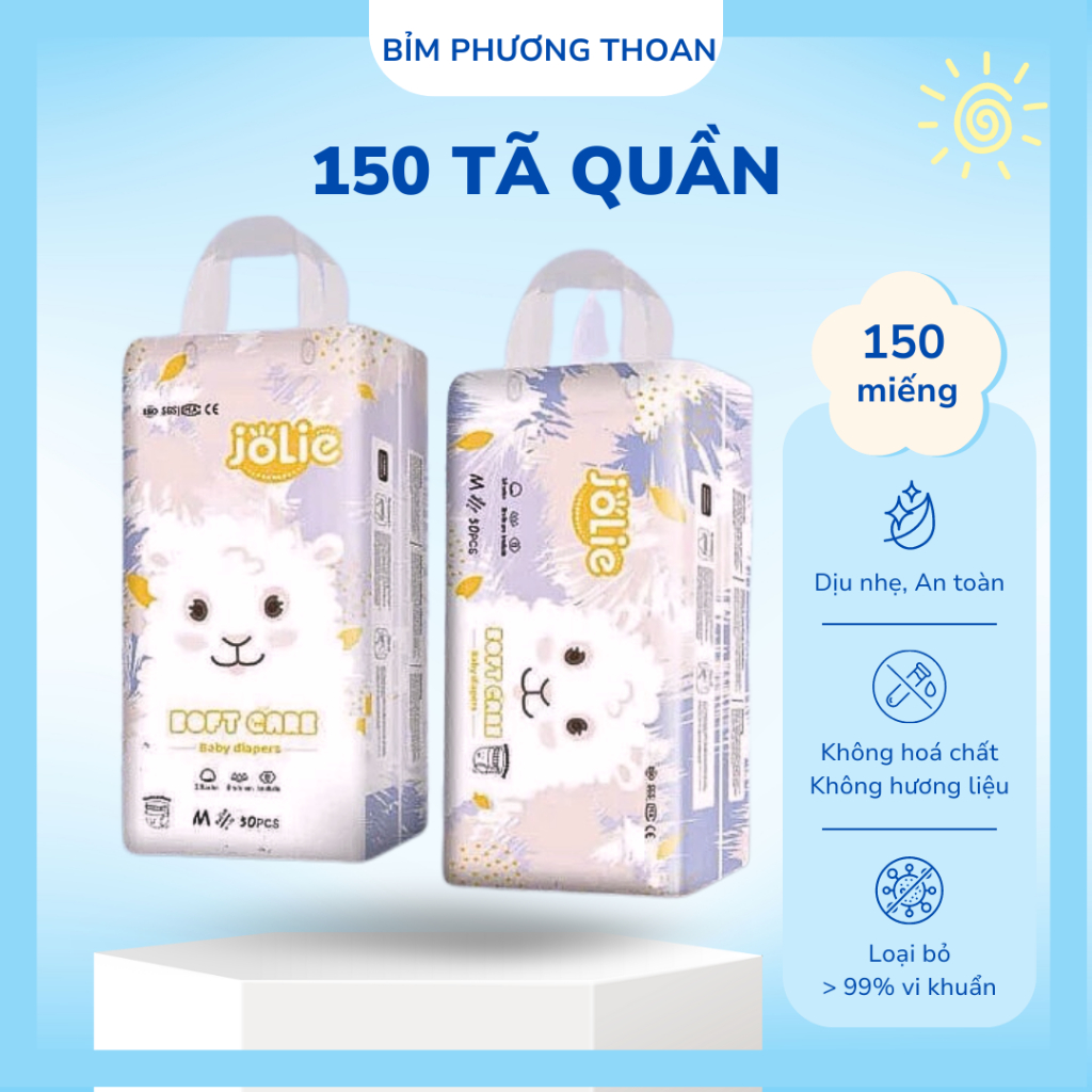 Combo 150 miếng(3 Bịch)  Tã Quần Jolie Xuất Anh phiên bản mới nhất. Đủ Size M/L/XL/2XL/3XL/4XL